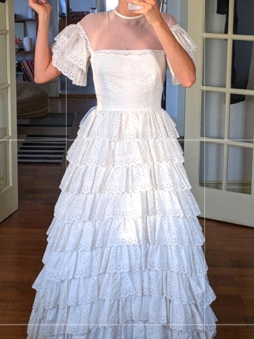 Vintage White Eyelet Ruffle Lace Gown